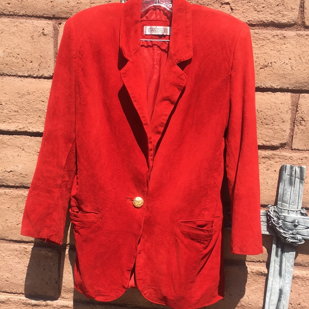 Vintage Red Suede BlazerJacket Gold Buttons Evan Davies Size 4